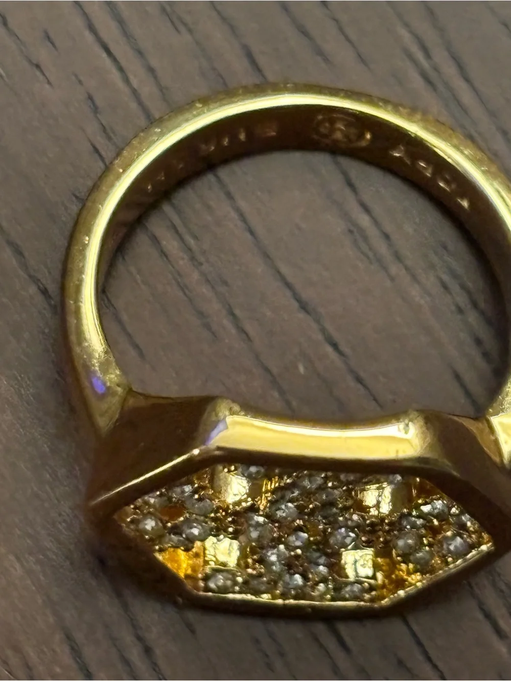 Bnwot Tory Burch Gold-plated Hexagon logo Ring with Clear Stones, size 7